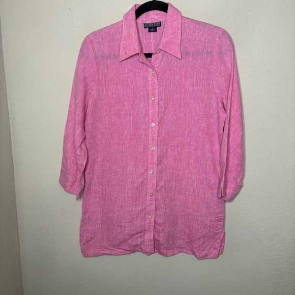 Lands' End Tops - Lands' End Pink Button-Down Linen Shirt Size 8